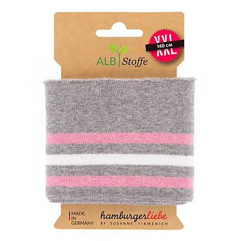 Albstoffe Bio-Strickbündchen "Cuff Me College", grau/weiß/rosa, 1,4 m von ALB Stoffe