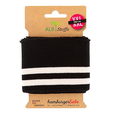 Albstoffe Bio-Strickbündchen "Cuff Me College", schwarz/ecru, 1,4 m von ALB Stoffe