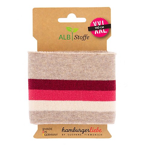 Albstoffe Bio-Strickbündchen "Cuff Me College", taupe/rot, 1,4 m von ALB Stoffe