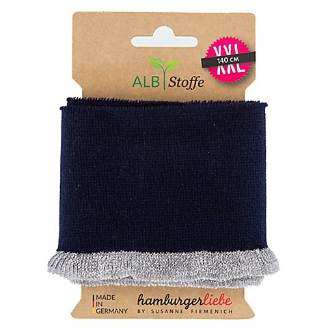 Albstoffe Bio-Strickbündchen "Cuff Me Frill", marine/silber, 1,4 m von ALB Stoffe