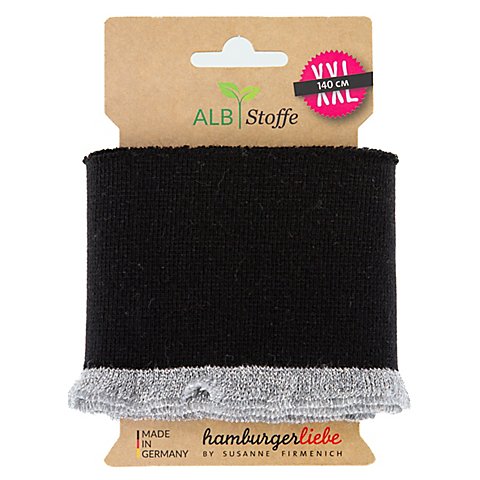 Albstoffe Bio-Strickbündchen "Cuff Me Frill", schwarz/silber, 1,4 m von ALB Stoffe