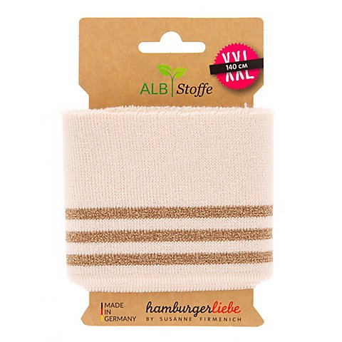 Albstoffe Bio-Strickbündchen "Cuff Me Glam" mit Glitzer, ecru/gold, 1,4 m von ALB Stoffe