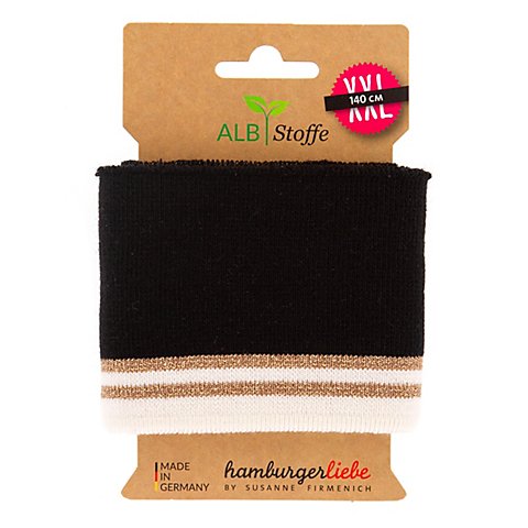 Albstoffe Bio-Strickbündchen "Cuff Me Glam" mit Glitzer, schwarz-color, 1,4 m von ALB Stoffe