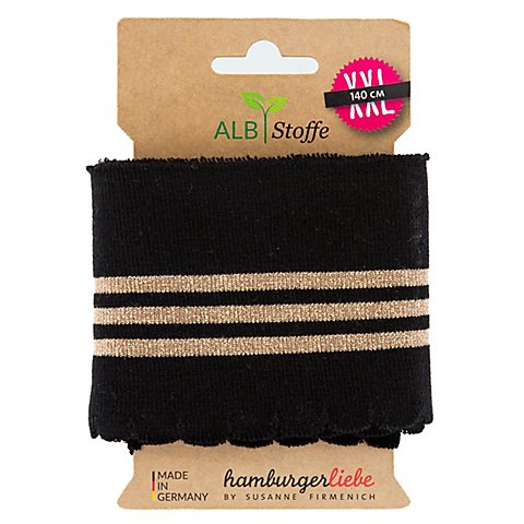 Albstoffe Bio-Strickbündchen "Cuff Me Wave" mit Glitzer, schwarz/gold, 1,4 m von ALB Stoffe