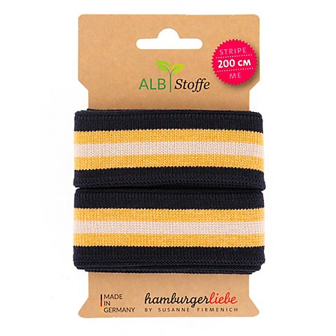 Albstoffe by buttinette Bio-Band "Stripe Me", marine/gelb/ecru, 2 m von ALB Stoffe