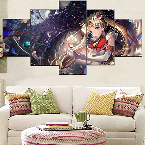 5 Bild Auf Leinwand Deko Wohnzimmer 5 Stück Wandkunst Leinwand Malerei Animation Sailor Moon Poster Moderne Wohnzimmer Dekoration Schlafzimmer Modulares Bild Home,Rahmenlos,10X15Cmx2 10X20Cmx2 10X25 von ALBVLE