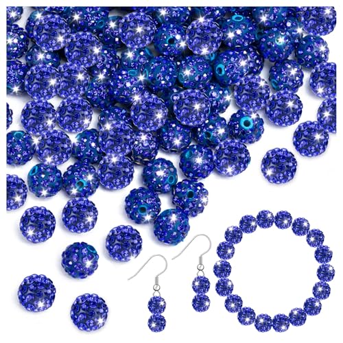 150 Stück Strassperlen zum Basteln, 10 mm glänzende runde Shamballa-Disco-Perlen, dunkelblaue glitzernde Kristall-Ton-Perlen für DIY-Halsketten, Schmuckherstellung, Urlaubsdekorationen von ALDMIO