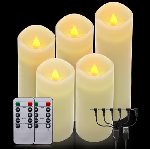 ALED LIGHT LED-Kerze, wiederaufladbar, echtes Wachs, blinkende LED-Flamme, LED-Kerzen mit Fernbedienung, Set mit 5 warmweißen Kerzen, dekorativ, für Weihnachten, Party (5 "5,5" 6" 7" 8") von ALED LIGHT