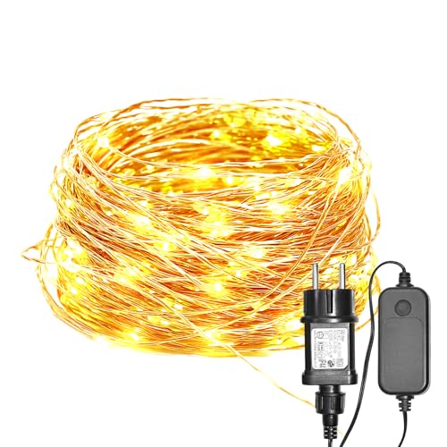 ALED LIGHT Wasserdichte Lichterkette, 22m 8 Modi 220 LEDs, Warmweiß, Kupferdraht, für Außen/Innen, für Party, Garten, Haus, Weihnachten von ALED LIGHT