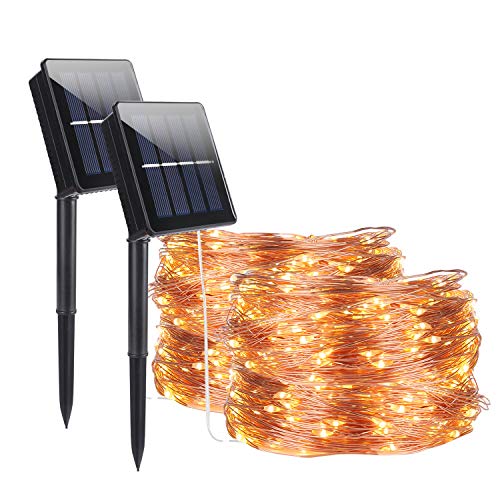 Solar String Lichter im Freien, 2Pack 32M/104.96ft 320 LED Kupferdraht Licht Wasserdichte leuchtende LED String Beleuchtung Kette 8-Modi Warme weiße Sternenfee Lichter für Garten Party Home Dekoration von ALED LIGHT