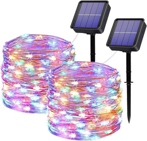 Solar String Lichter im Freien, 2Pack 32M/104.96ft 320 LED RGB Kupferdraht Licht Wasserdichte leuchtende LED String Beleuchtung Kette 8 Modes Sternenfee Lichter für Garten Party Home Dekoration von ALED LIGHT