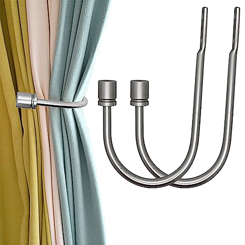 ALEENFOON Vorhang Raffhalter 2 Pack Haken Holdbacks Tiebacks Hook Metall Gardinenhalter Raffhalter U Haken Zugband Vorhanghalter für Fenster Vorhang (Silber) von ALEENFOON