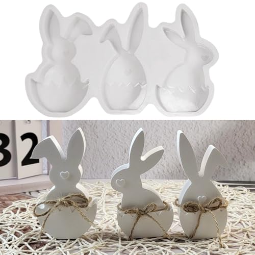 ALEFBET Silikonformen Gießformen, Silikonform Ostern Hase, Silikon Gießform Ostern Kaninchen, Gipsformen zum Gießen, Epoxidharz Formen Ostern Dekorationen（Eierschalen Hase 3 Gitter） von ALEFBET