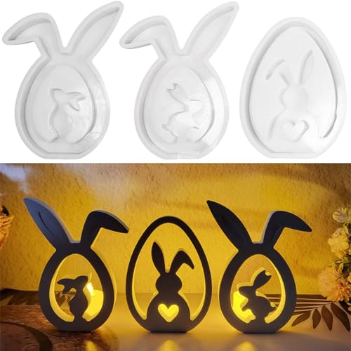 ALEFBET Silikonformen Gießformen, Silikonform Ostern Hase, Silikon Gießform Ostern Kaninchen, Gipsformen zum Gießen, Epoxidharz Formen Ostern Dekorationen（Hohles Hase 3 Stück） von ALEFBET