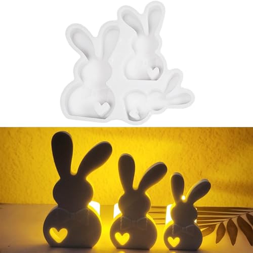 ALEFBET Silikonformen Gießformen, Silikonform Ostern Hase, Silikon Gießform Ostern Kaninchen, Gipsformen zum Gießen, Epoxidharz Formen Ostern Dekorationen（Kaninchen 3 Gitter） von ALEFBET