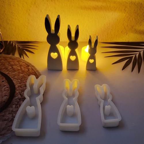 ALEFBET Silikonformen Gießformen, Silikonform Ostern Hase, Silikon Gießform Ostern Kaninchen, Gipsformen zum Gießen, Epoxidharz Formen Ostern Dekorationen（Kaninchen 3 Stück） von ALEFBET