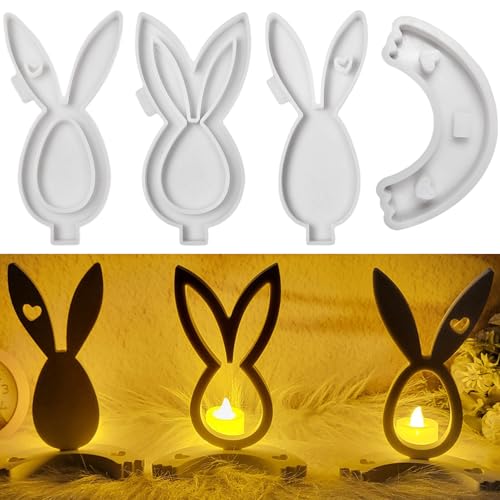 ALEFBET Silikonformen Gießformen Ostern, Silikonform Ostern Hase, Silikon Gießform Ostern Kaninchen, Gipsformen zum Gießen, Epoxidharz Formen Ostern Dekorationen (Hase Set 4 Stück) von ALEFBET