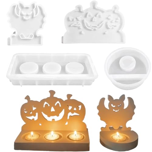 Silikonformen Gießformen, Silikonform Kerzenhalter Halloween, Kerzenhalter Teelichter DIY Set Erwachsene für Halloween Deko (Gruselige Kürbisse und Vampire) von ALEFBET