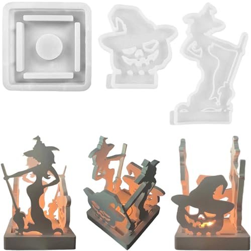 Silikonformen Gießformen, Silikonform Kerzenhalter Halloween, Kerzenhalter Teelichter DIY Set Erwachsene für Halloween Deko (Teufelskürbis und Hexe) von ALEFBET