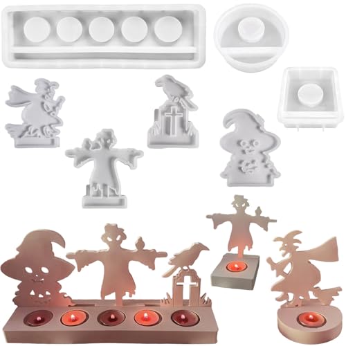 Silikonformen Gießformen, Silikonform Kerzenhalter Halloween, Kerzenhalter Teelichter DIY Set Erwachsene für Halloween Deko (Vogelscheuche auf dem Friedhof) von ALEFBET