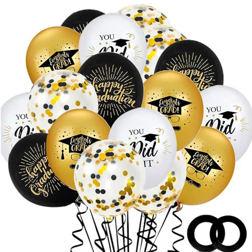 ALEGRE® 2024 Graduation Deko Luftballons Schwarz Gold, 20 Stk Congrats Prüfung Bestanden Deko Helium Ballon, Bachelor Deko Ballons, Abschlussfeier Luftballon Abschluss Deko, Abi 2024 Bachelor Geschenk von ALEGRE