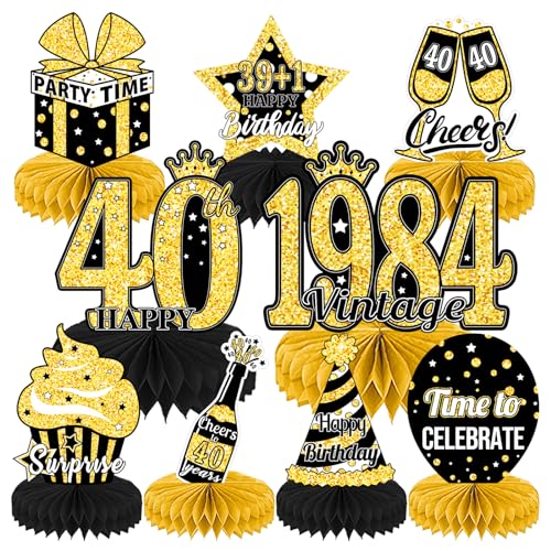 ALEGRE® 40. Geburtstag Tischdeko Schwarz Gold, 9 Stück Vintage Bienenwaben Deko Tischaufsätze, 40 Geburtstag Männer Frauen Dekoration Tischdeko, Geschenke für Männer 40. Geburtstag Deko Geburtstag von ALEGRE