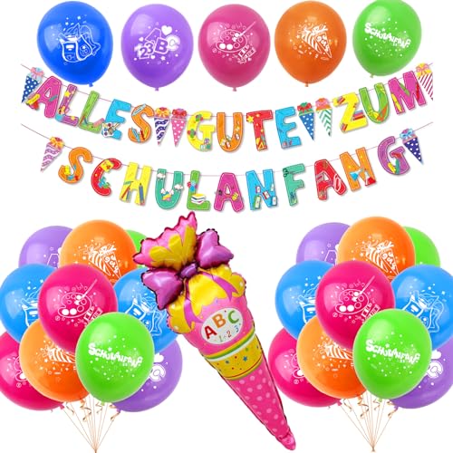 Einschulung Deko Luftballon Girlande, Deko Einschulung Junge Mädchen,ABC 123 Schultüte Jungen Dekoration,Schulanfang Deko 2024,Bunt Luftballons Schulkind,Schuleinführung Banner Zuckertüte Folienballon von ALEGRE