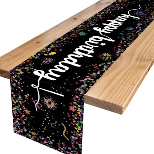 ALEGRE® Happy Birthday Tischläufer Geburtstag Schwarz, Tischdecke Geburtstag Mädchen Jungen, Happy Birthday Tischdecke Tisch Deko, Tischdekoration für Frauen Männer Geburtstag Dekoration(33×183cm) von ALEGRE