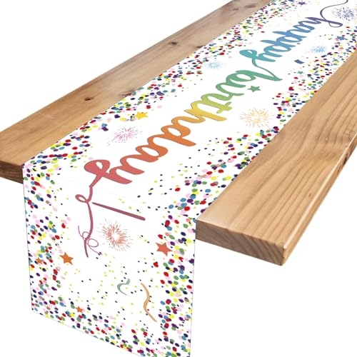 ALEGRE® Happy Birthday Tischläufer Geburtstag Weiß, Tischdecke Geburtstag Mädchen Jungen, Happy Birthday Tischdecke Tisch Deko, Tischdekoration für Frauen Männer Geburtstag Party Dekoration(33×183cm) von ALEGRE