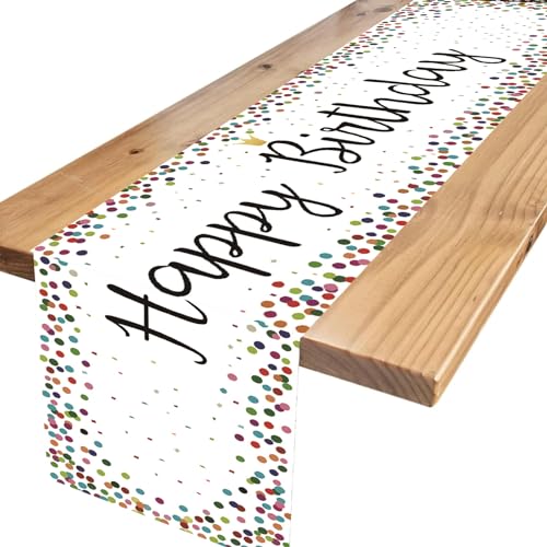 ALEGRE® Happy Birthday Tischläufer Geburtstag Weiß, Tischdecke Geburtstag Mädchen Jungen, Happy Birthday Tischdecke Tisch Deko, Tischdekoration für Frauen Männer Geburtstag Party Dekoration (33×183cm) von ALEGRE