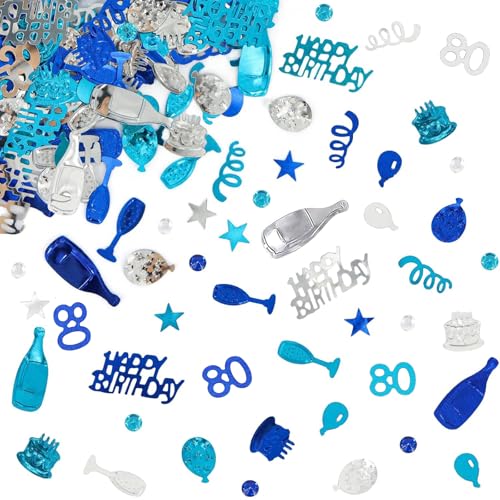 ALEGRE® Konfetti 80 Geburtstag Deko, Tischdeko 80 Geburtstag Frauen Männer, Konfetti Streudeko Geburtstag Blau Silber, 80. Geburtstag Deko Confetti, Deko 80 Geburtstag Mann Frau, Geburtstagsdeko Tisch von ALEGRE