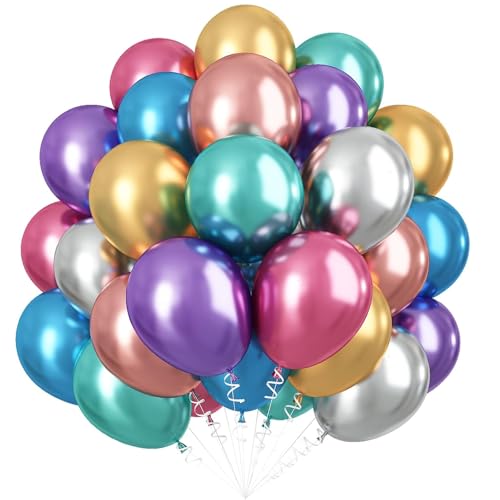 ALEGRE® Metallic Luftballons Geburtstag, 50 Stück 10 Zoll Luftballons Bunt Metallic Helium Ballon, Metallic Latex Bunte Ballons für Geburtstag Hochzeit Babyparty Weihnachten Silvester Party Dekoration von ALEGRE