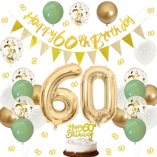 Luftballons 60 Geburtstag Deko Grün Set, Deko 60 Geburtstag Mann Banner,Kuchen Deko 60 Geburtstag Frau Deko Girlande, 60. Geburtstag Deko,Deko 60 Geburtstag Luftballon,60 Geburtstag Mann Deko Konfetti von ALEGRE