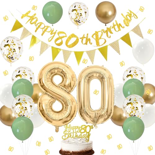 Luftballons 80 Geburtstag Deko Set, Konfetti 80. Geburtstag Frau Mann, Kuchen Deko 80 Geburtstag Frau Deko Girlande,Deko 80 Geburtstag Mann Banner,Deko 80 Geburtstag Luftballon,80 Geburtstag Mann Deko von ALEGRE