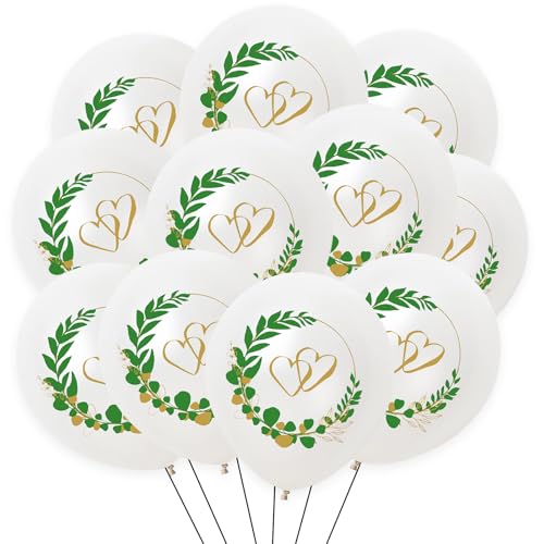 ALEGRE® Luftballons Hochzeit Deko, 20 Stück Herzen Eukalyptus Hochzeitsballons Weiß, Herz Ballons Hochzeit, Deko Hochzeit Luftballons für Verlobung Deko, Valentinstag, Hochzeitstag Party Dekoration von ALEGRE