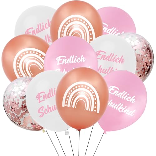 ALEGRE Schulanfang Deko Einschulung Mädchen, 20 Stück Luftballons Einschulung Deko, Schulkind Deko Helium Ballon Rosegold, Schulkind 2024 Mädchen Deko Luftballon für Schuleinführung Party Dekoration von ALEGRE