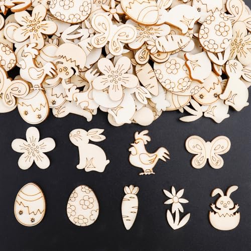 ALEGRE® Streudeko Ostern Holz, 100 Stück Tischdeko Ostern Deko Holz Konfetti, Happy Easter Tischdeko, Ostern Dekoration Confetti, Ostern Geschenke Basteln, Ostern DIY Supplies, Hühnern,Hasen,Eier Deko von ALEGRE