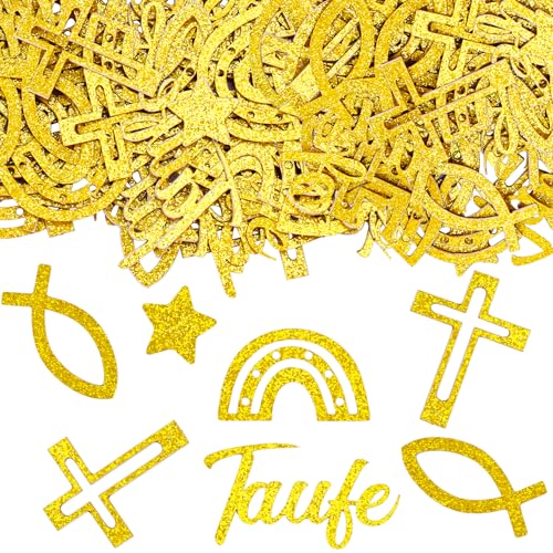 ALEGRE® Streudeko Taufe Deko Konfetti, 100 Stück Tischdeko Taufe Junge Mädchen, Kommunion Deko Konfetti, Tischdeko Kommunion, Fisch Deko Confetti für Babyparty Taufe Babyshower Kommunion Konfirmation von ALEGRE