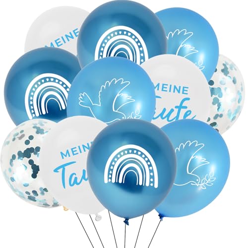 ALEGRE® Taufe Deko Luftballon Blau,20 Stk Taufdeko Luftballons Taufe, Deko Taufe Mädchen Junge,Taube Regenbogen Muster Tauf Helium Ballon für Babyparty, Kommunion, Konfirmation, Babyshower Party Deko von ALEGRE