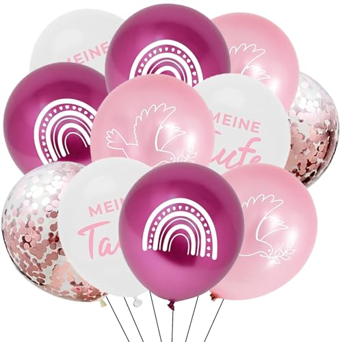 ALEGRE® Taufe Deko Luftballon Rosa,20 Stk Taufdeko Luftballons Taufe, Deko Taufe Mädchen Junge,Taube Regenbogen Muster Tauf Helium Ballon für Babyparty, Kommunion, Konfirmation, Babyshower Party Deko von ALEGRE