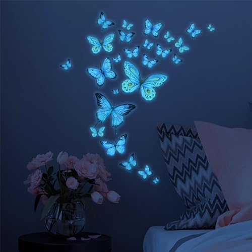 ALEGRE® 25 Stück Wandtattoo Schmetterlinge Leuchtend, Wandtattoo Leuchtend Schmetterling Wandaufkleber, Schmetterling Deko Wandsticker, Luminous Schmetterling Sticker für Schlafzimmer Kinderzimmer von ALEGRE