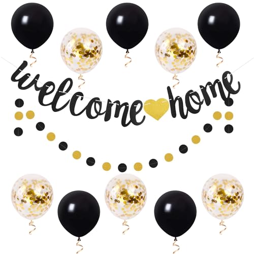 ALEGRE® Welcome Home Deko Ballon,Girlande Willkommen Zuhause Deko,Welcome Back Deko Set mit Welcome Home Banner und Konfetti Luftballons,Willkommen Deko für Babyshower,Familie Party,Einweihungs Party von ALEGRE