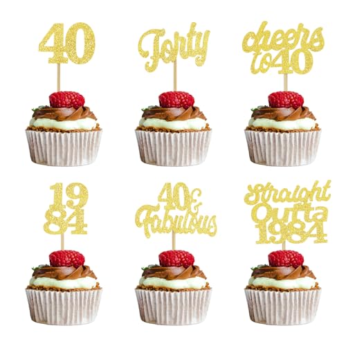 ALEGRE Glitzer Cupcake Topper 40. Geburtstag Tortendeko 40 Geburtstag Mann Frau,24 Stück Straight Outta 1984 Muffin Deko 40 Geburtstag,Cheer to 40 Geburtstag Kuchendeko Gold,Torten Deko 40 Geburtstag von ALEGRE