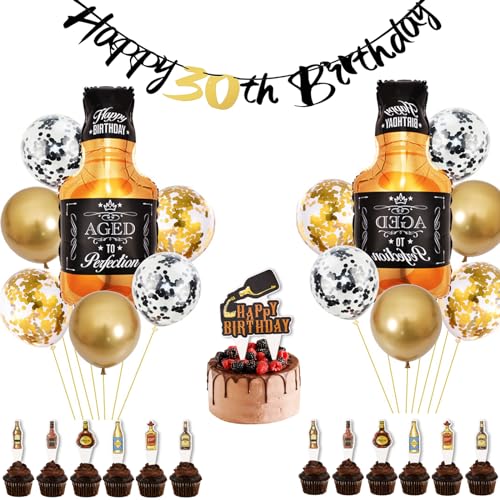 ALEGRE® 30 Geburtstag Männer Deko,30 Geburtstag Deko Schwarz Gold, Deko 30 Geburtstag Mann Set mit Luftballons Geburtstag 30, Tortendeko Geburtstag und 30 Happy Birthday Girlande, 30. Geburtstag Deko von ALEGRE