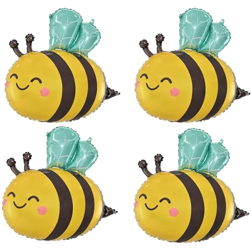 ALEGRE® Biene Luftballons Geburtstag,4 Stück Bienen Deko Geburtstag Folienballon,Biene Helium Ballon Geburtstagsdeko Mädchen Junge,Bienen Ballons für Babyparty,Kindergeburtstag Deko,Biene Thema Party von ALEGRE