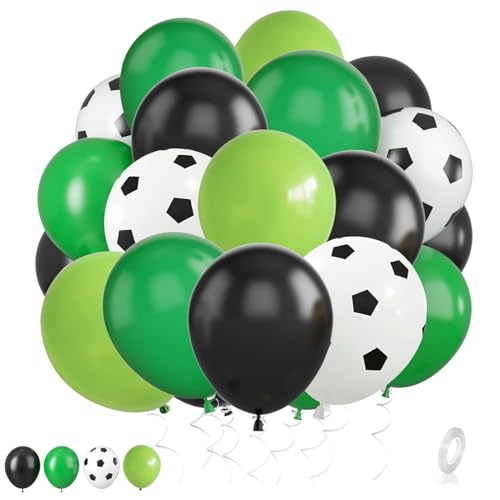 ALEGRE® Latex Fussball Luftballon, 40 Stück 12 Zoll Fußball Luftballons Geburtstag, Fußball Deko Helium Ballon Schwarz Weiß Grün, Fussball Deko Geburtstag Kinder, WM Party Kindergeburtstag Deko Junge von ALEGRE