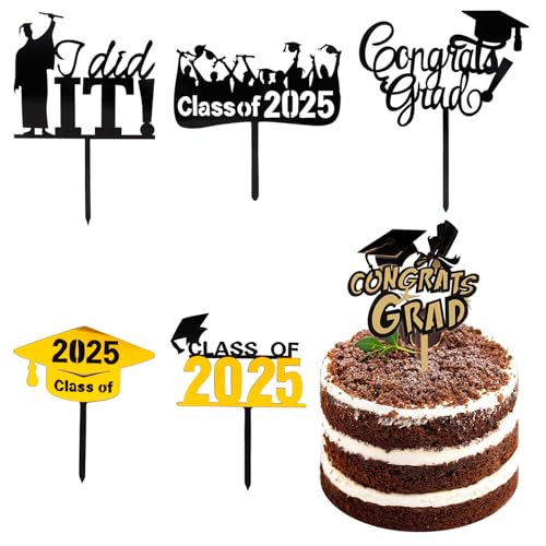 ALEGRE Abschluss Tortendeko Graduation Cake Topper,6 Stück Acryl Kuchen Deko Grade Cap,You Did It Tortenaufleger für Abschlussfeier,Graduation Congratulation Tortendeko Abitur 2025,Prüfung Bestanden von ALEGRE