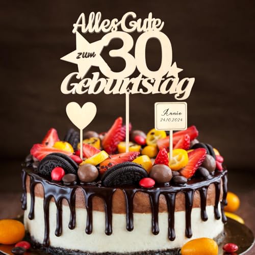 ALEGRE Holz Cake Topper 30 Geburtstag Männer Frauen,Alles Gute zum 30 Geburtstag Deko Muffins,Tortendeko 30 Geburtstag Frau Mann,Kuchendeko 30. Geburtstag mit Herz Torten Topper, Geburtstagsdeko 30 von ALEGRE