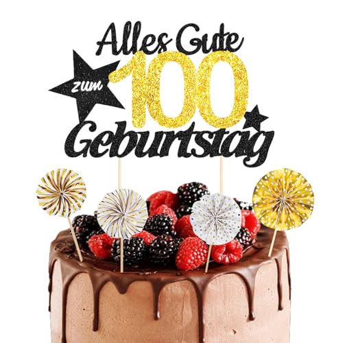 ALEGRE Torten Deko 100 Geburtstag Mann Frau,5 Stk Tortendeko Geburtstag 100,Kuchendeko 100 Geburtstag Deko,Alles Gute zum Geburtstag 100,100. Geburtstag Männer Frauen Kuchen Deko,Cake Topper 100 Jahre von ALEGRE