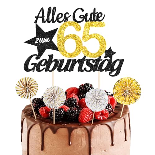 ALEGRE® Torten Deko 65 Geburtstag Mann Frau, 5 Stück Tortendeko Geburtstag 65, Kuchendeko 65 Geburtstag Deko, Alles Gute zum Geburtstag 65,65. Geburtstag Männer Frauen Kuchen Deko,Cake Topper 65 Jahre von ALEGRE